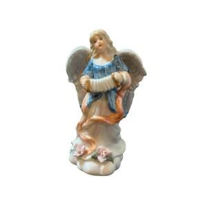 1998 Cosmos Angelic Harmony Porcelain Angel Figure Blue Orange Dress Accordion